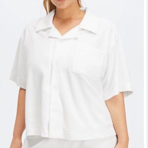 Fabletics Island Terry Boxy Button Up White XL‎ NWT IN PACKAGING